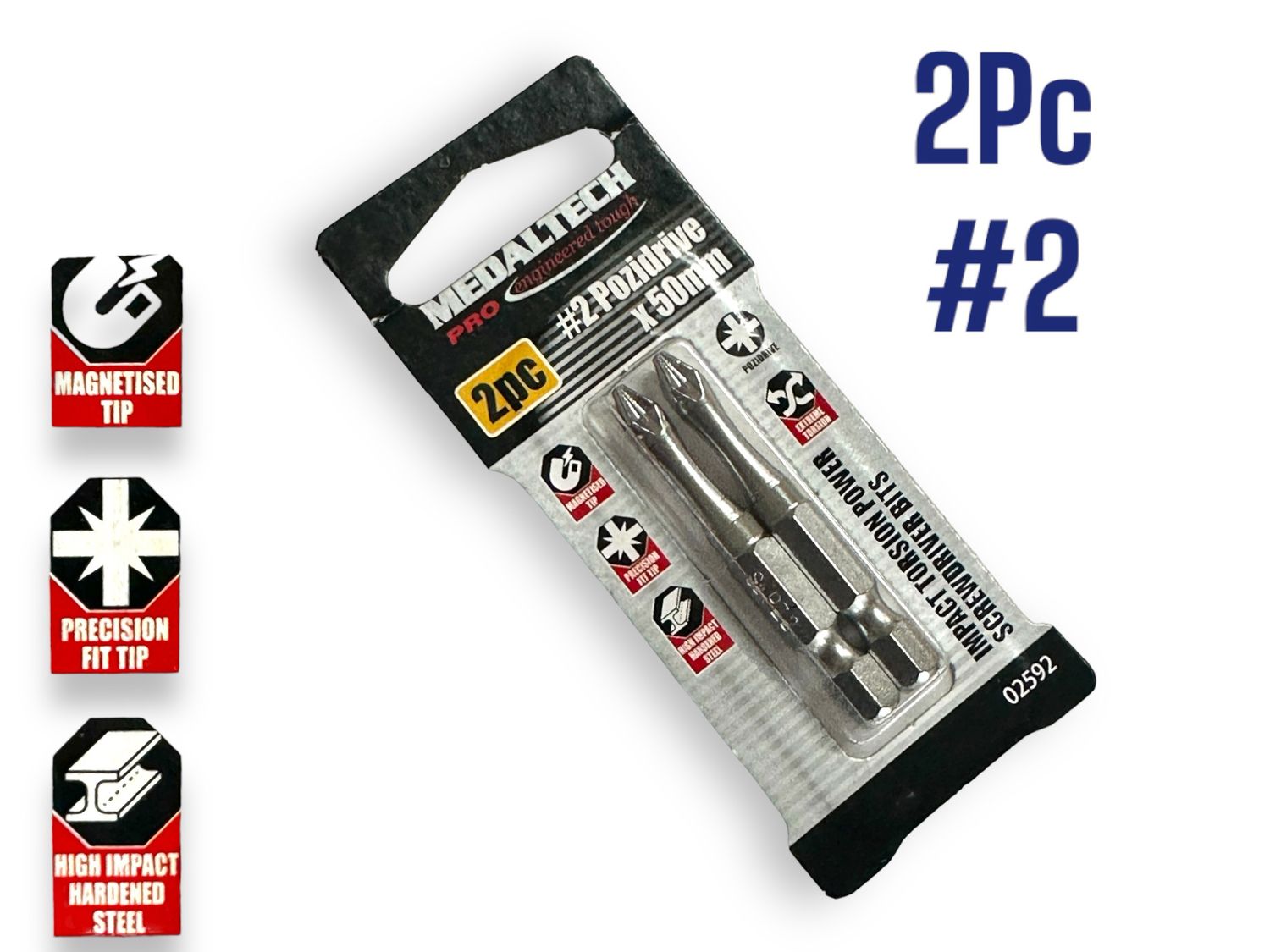 2Pc Pozi PH2 x 50mm Power Bit Pozidrive