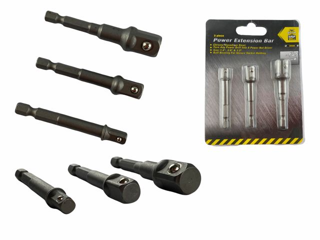 3 PC Power Extension Bar Drill Driver Drive 1/4, 3/8, 1/2 Socket