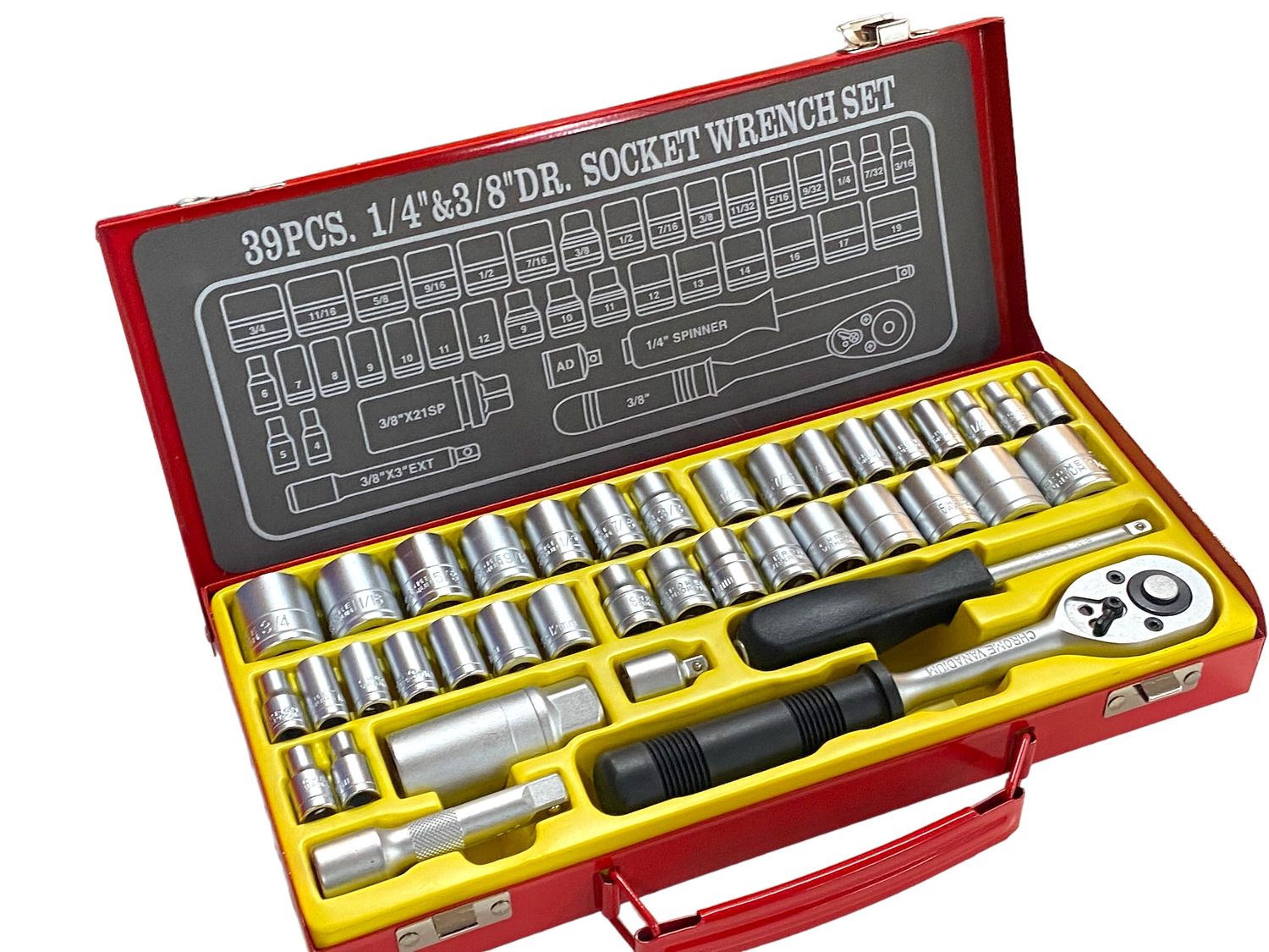 39 Pc 1/4” and 3/8” Dr Socket Set