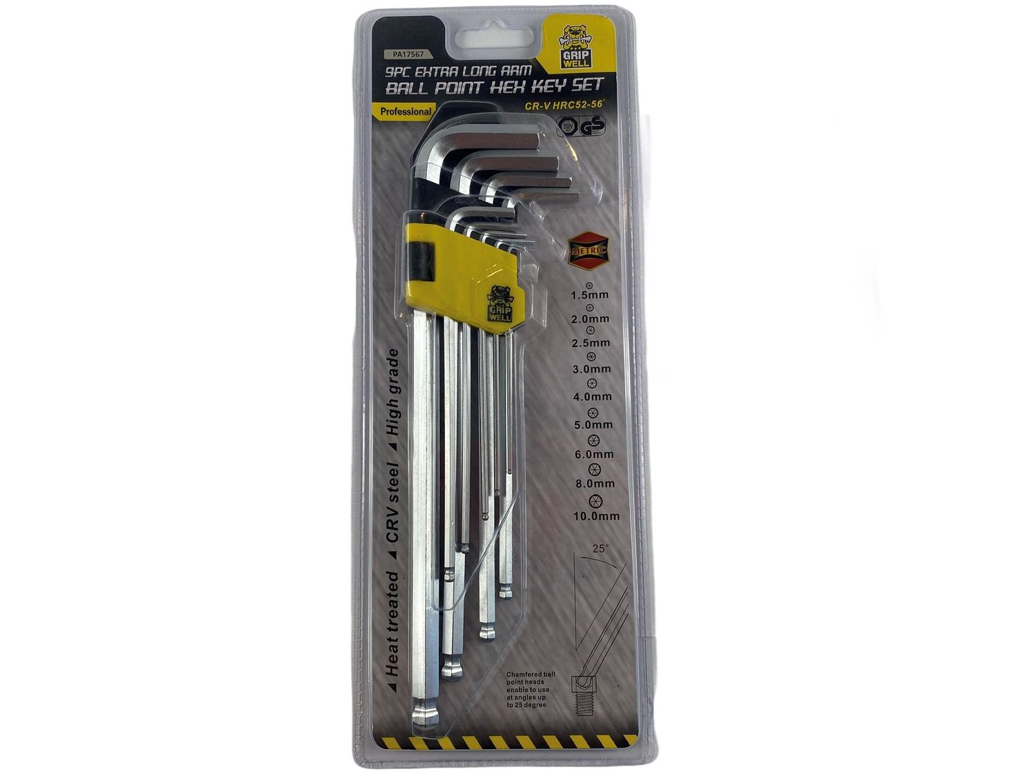 9 Piece Extra Long Arm Hex Metric with Ball Point