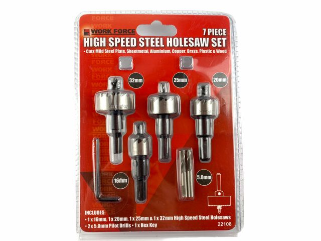 7PC HSS Hole Saw Set with Pilot Drills