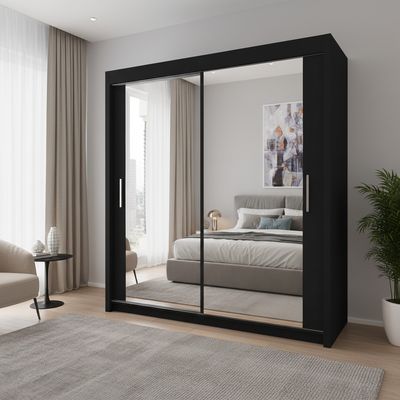 Maple 2 Door Full Mirror Sliding Wardrobe 180 cm | Black