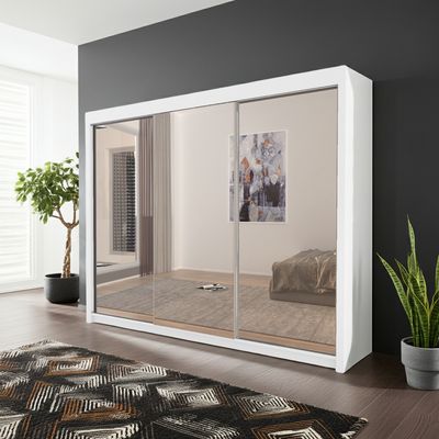 Maple 3 Door Full Mirror Sliding Wardrobe 250 cm | White