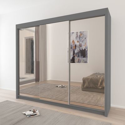 Maple 3 Door Full Mirror Sliding Wardrobe 250 cm | Grey