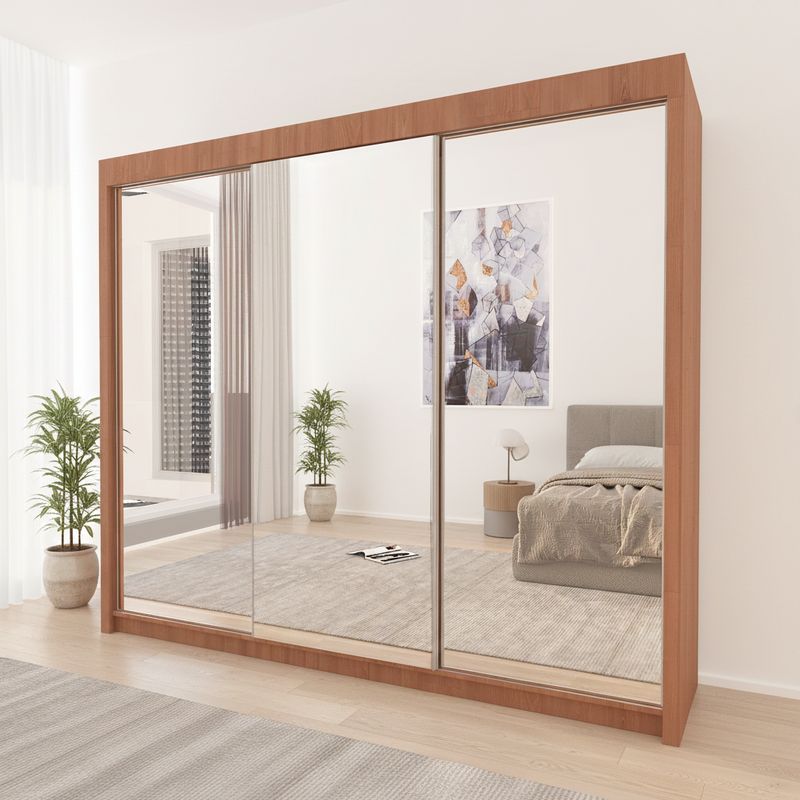 Maple 3 Door Full Mirror Sliding Wardrobe 250 cm | Oak
