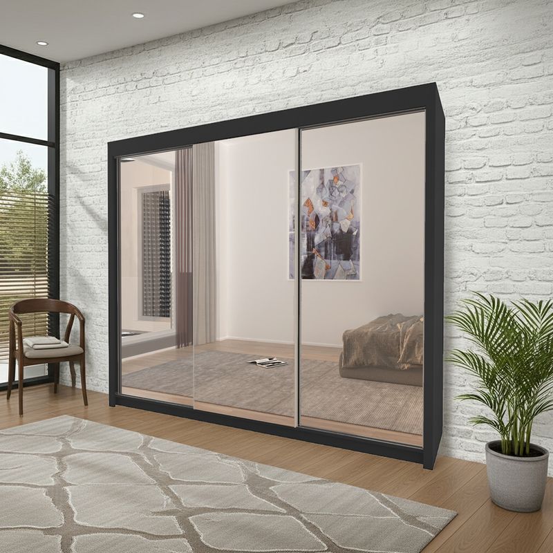 Maple 3 Door Full Mirror Sliding Wardrobe 250 cm | Black