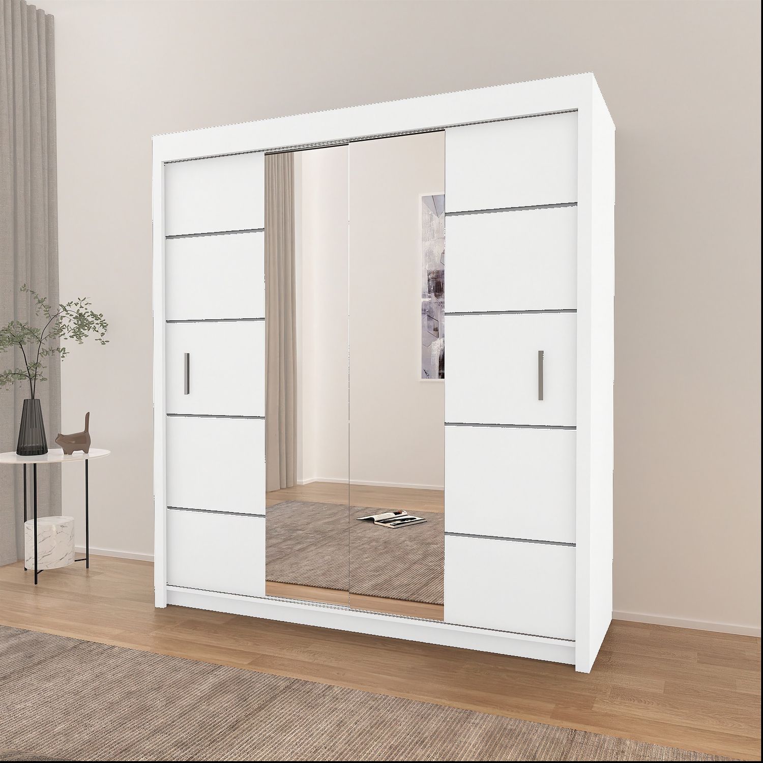 White Sliding Wardrobe Centre Mirror Door 150cm – Olive