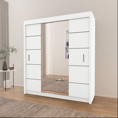White Sliding Wardrobe Centre Mirror Door 150cm – Olive