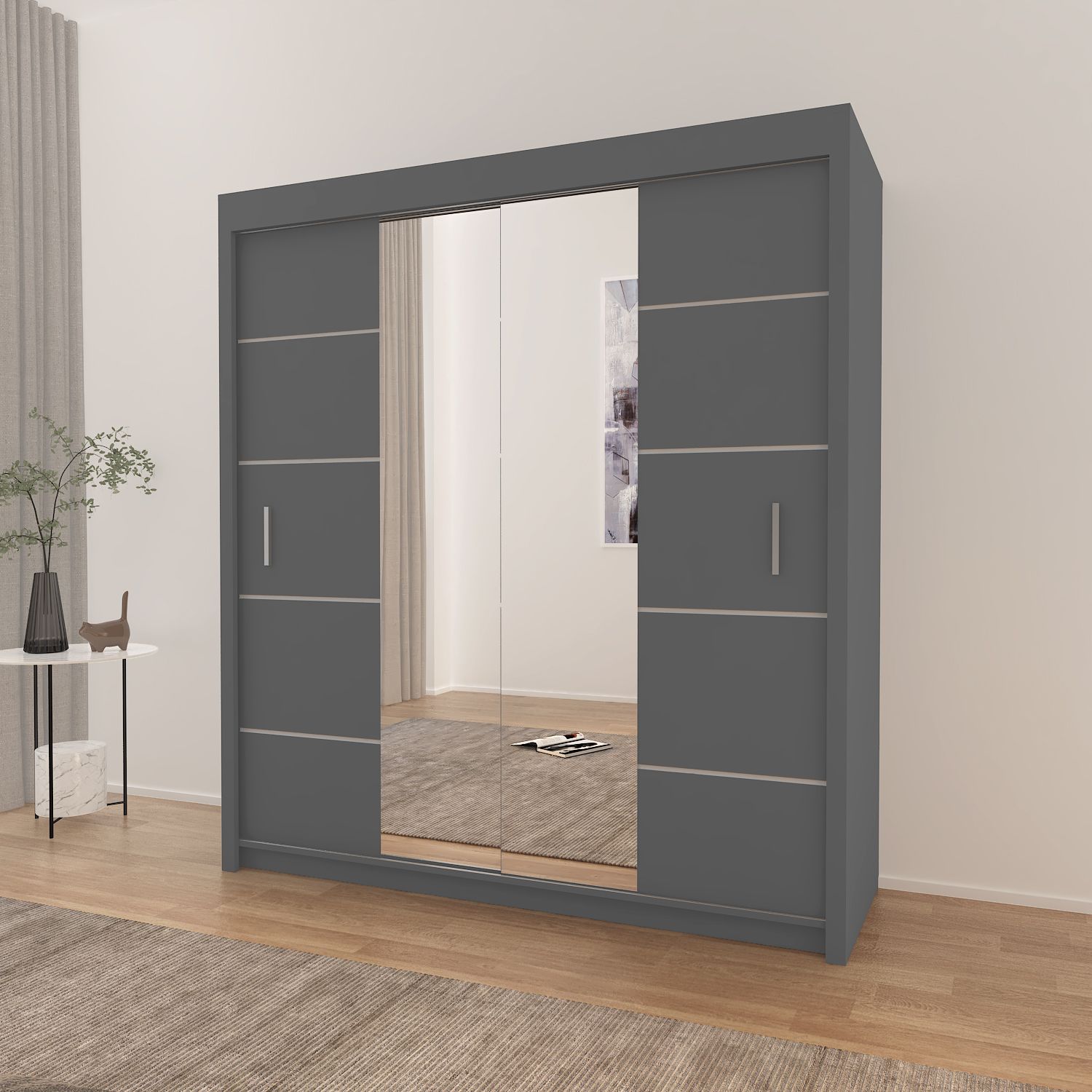 Grey Sliding Wardrobe Centre Mirror Door 180cm – Olive