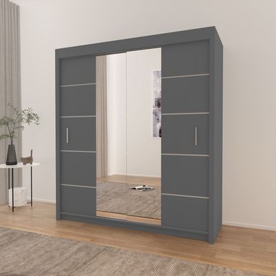 Grey Sliding Wardrobe Centre Mirror Door 180cm – Olive