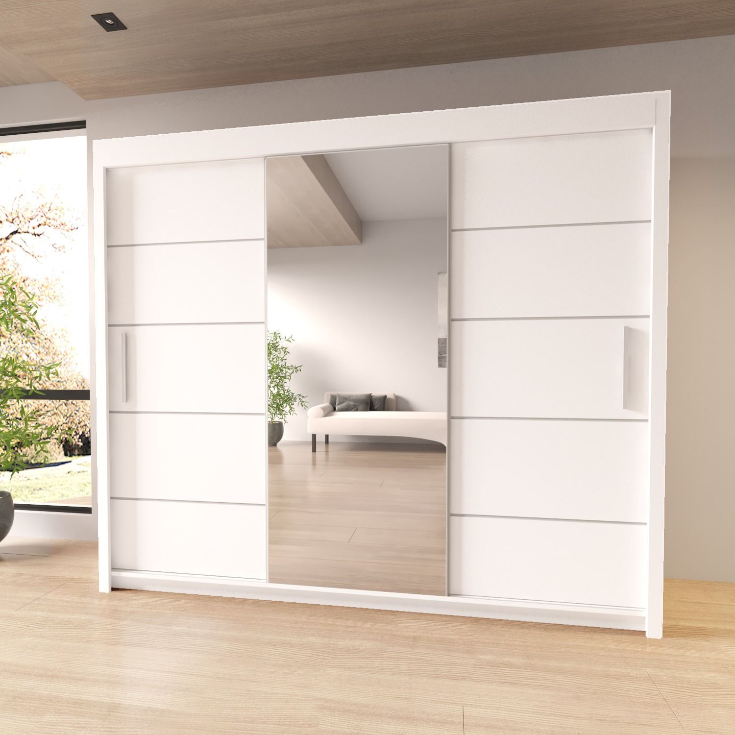 White Sliding Wardrobe Centre Mirror Door 250cm – Olive