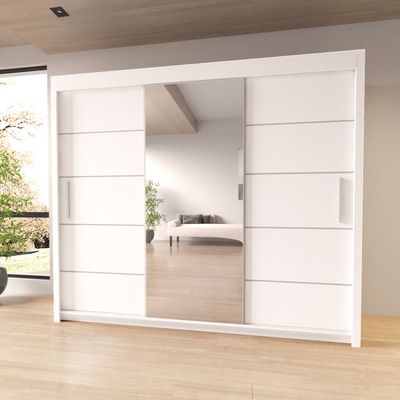 White Sliding Wardrobe Centre Mirror Door 250cm – Olive