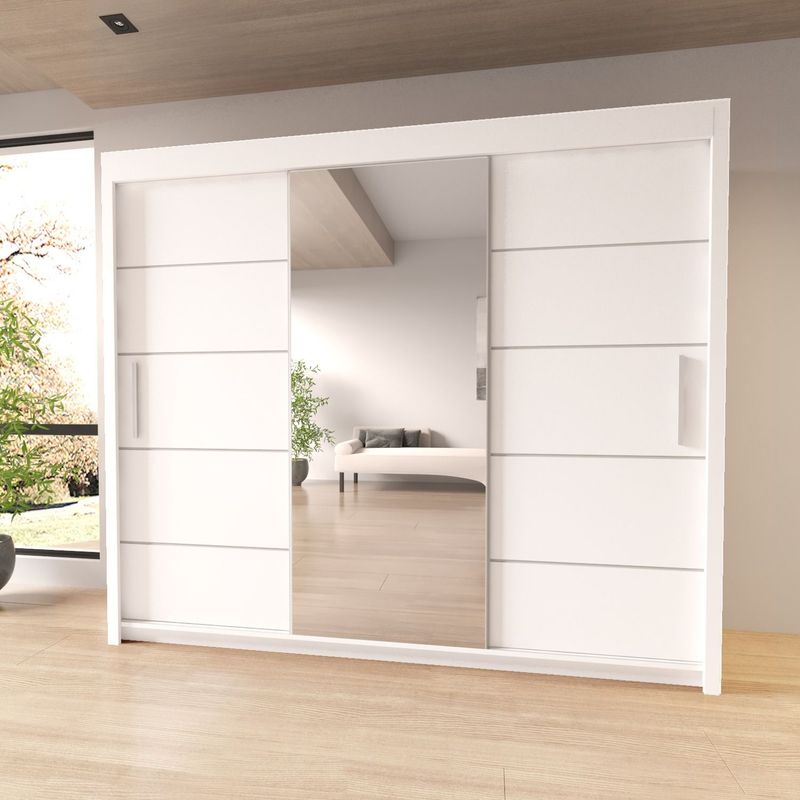 Linden Mirrored Sliding Door Wardrobe 250cm | White