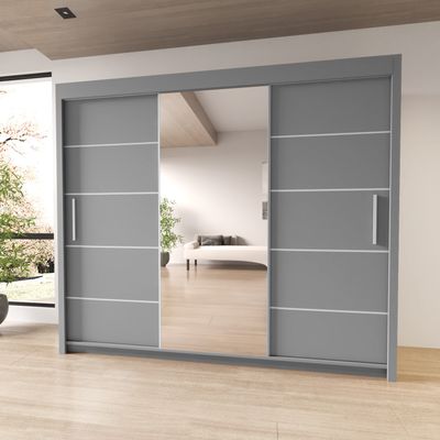 Linden Mirrored Sliding Door Wardrobe 250cm | Grey