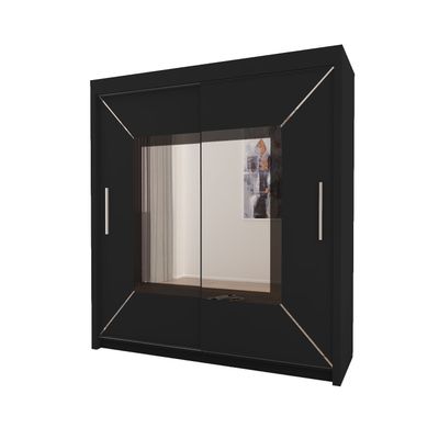 Sliding Mirror Door Wardrobe-Nicole 150 cm | Black
