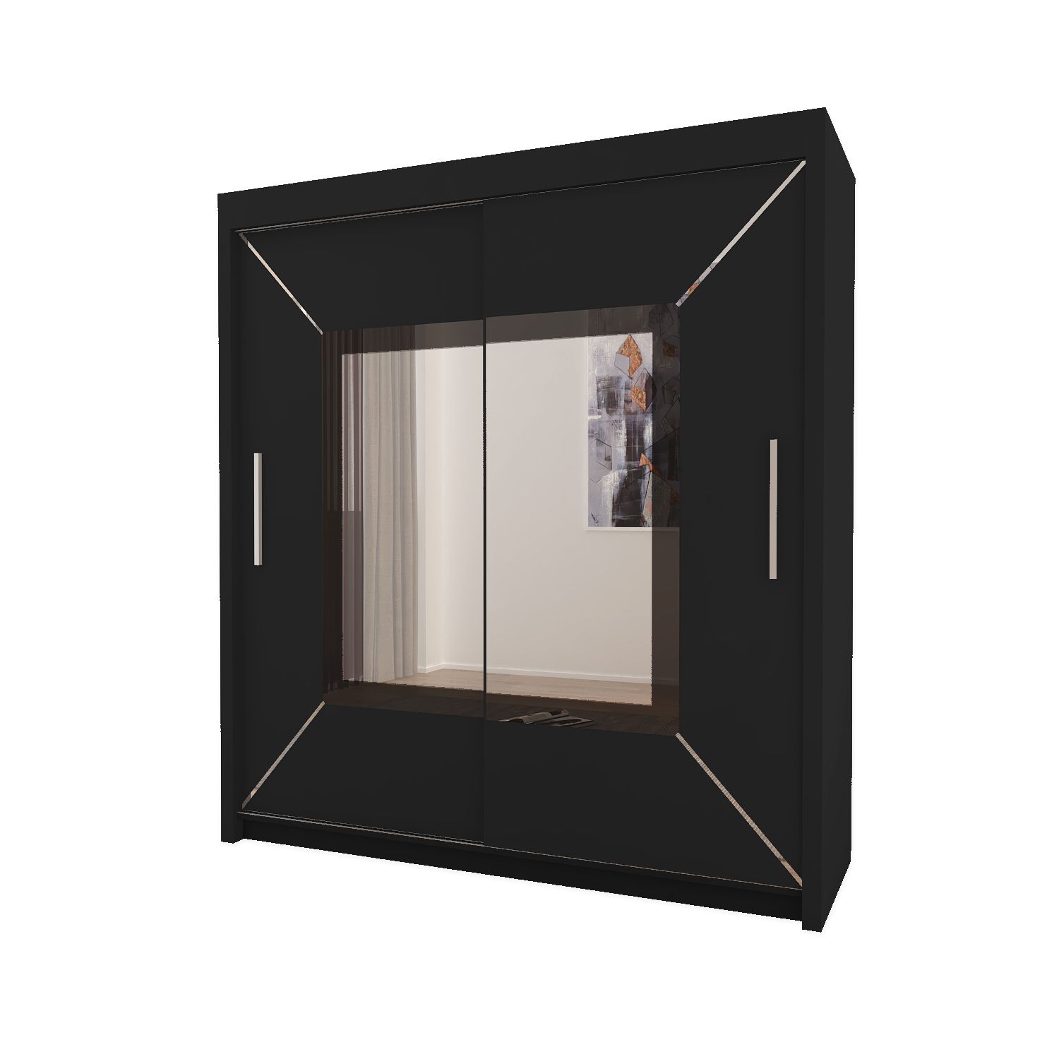 Sliding Mirror Door Wardrobe-Nicole 180 cm | Black