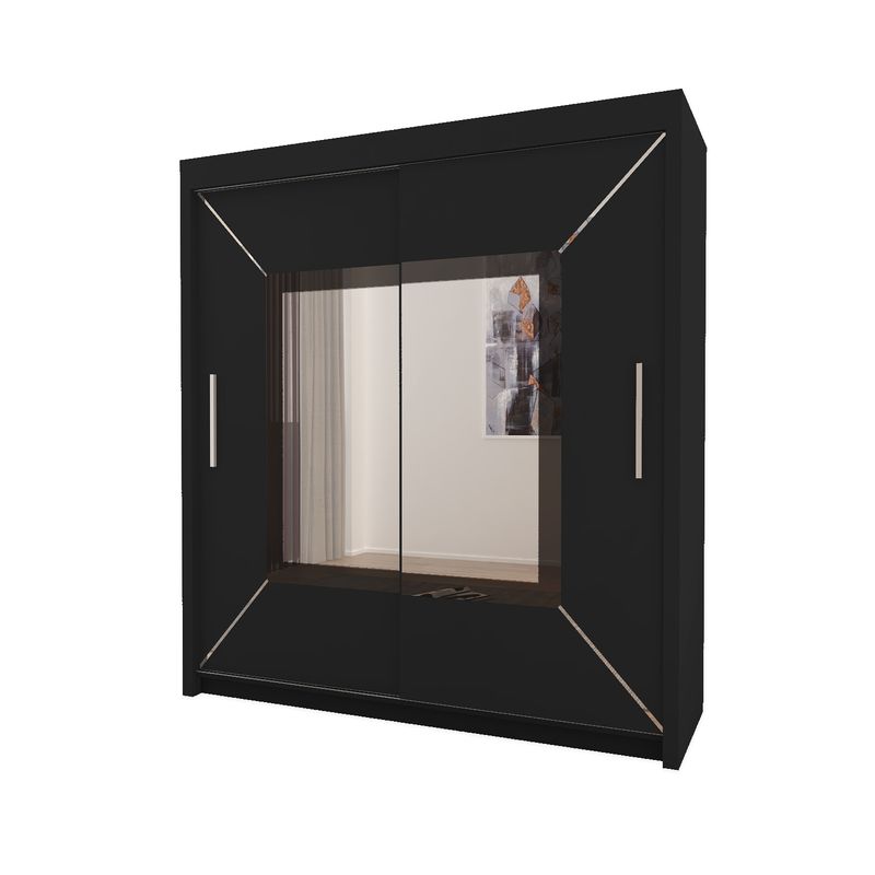 Sliding Mirror Door Wardrobe-Nicole 180 cm | Black