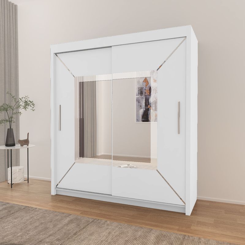 Sliding Mirror Door Wardrobe-Nicole 180 cm | White