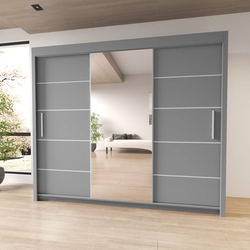 Grey Sliding Wardrobe Centre Mirror Door 250cm – Olive