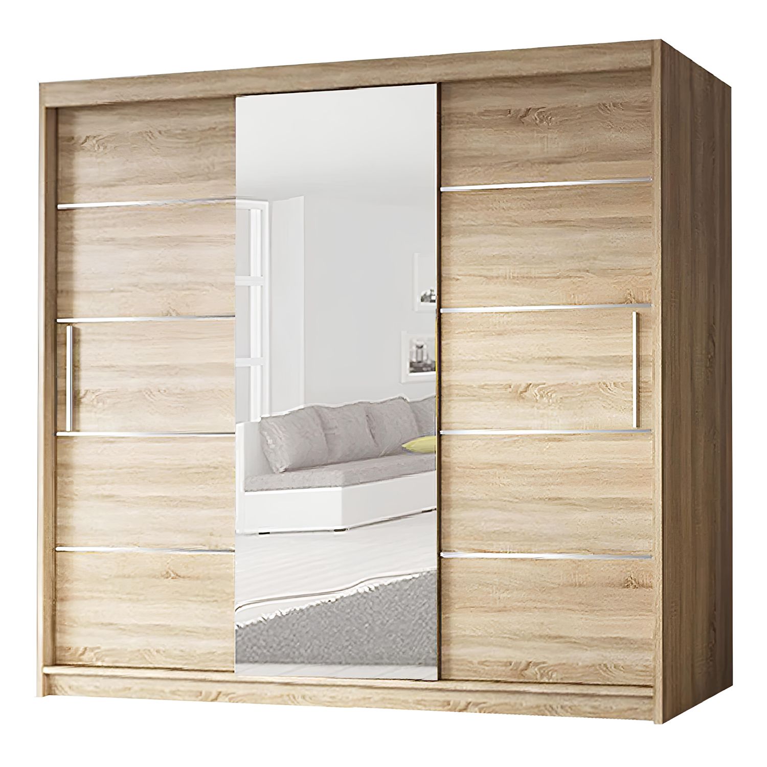 Linden Mirrored Sliding Door Wardrobe 250cm | Oak
