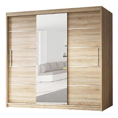 Linden Mirrored Sliding Door Wardrobe 250cm | Oak
