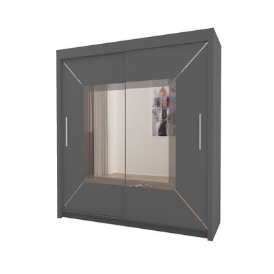 Sliding Mirror Door Wardrobe-Nicole 203cm | Grey
