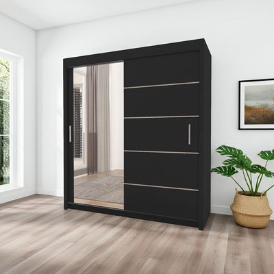 Linden Mirrored Sliding Door Wardrobe 180cm | Black