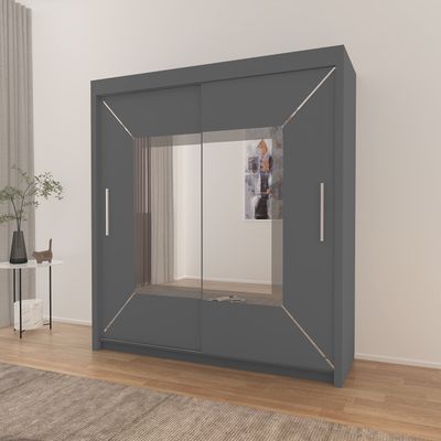 Sliding Mirror Door Wardrobe-Nicole 150 cm | Grey