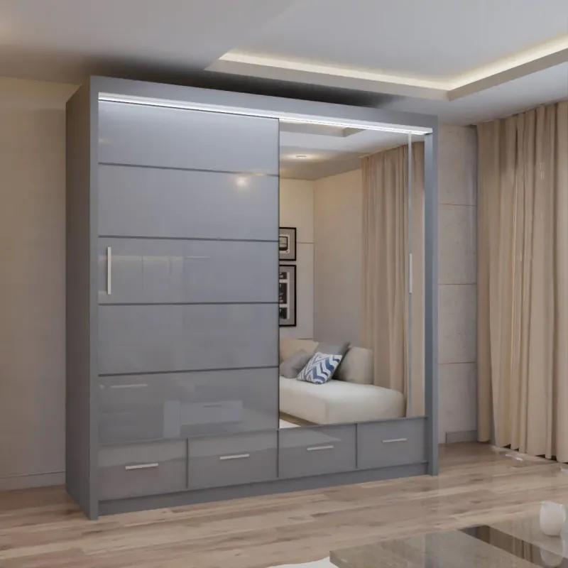 Flavia 3 Door High Gloss Sliding Wardrobe 203cm – Modern Bedroom Storage | White - Black - Grey