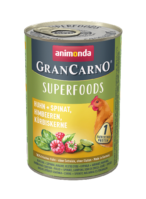 Animonda • GranCarno • Superfoods • Huhn + Spinat, Himbeeren, Kürbiskerne