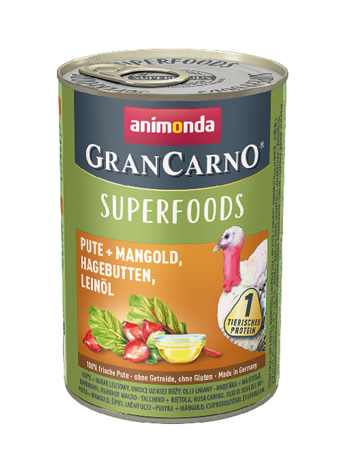 Animonda • GranCarno • Superfoods • Pute + Mangold, Hagebutten, Leinöl