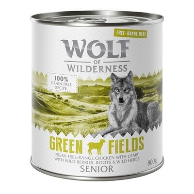 Wolf of Wilderness • Free-Range Meat • Grain Free • Green Fields • Fresh Free-Range Chicken with Lamb with Wild Berries, Roots and Wild Herbs • Senior