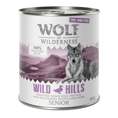 Wolf of Wilderness • Free-Range Meat • Grain Free • Wild Hills • Fresh Free-Range Duck and Veal with Wild Berries, Roots and Wild Herbs • Senior