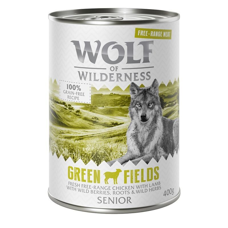 Wolf of Wilderness • Free-Range Meat • Grain Free • Green Fields • Fresh Free-Range Chicken with Lamb with Wild Berries, Roots and Wild Herbs • Senior