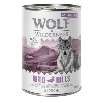 Wolf of Wilderness • Free-Range Meat • Grain Free • Wild Hills • Fresh Free-Range Duck and Veal with Wild Berries, Roots and Wild Herbs • Senior