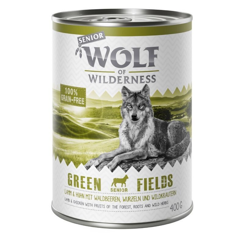 Wolf of Wilderness • Grain Free • Green Fields • Lamb & Chicken with Fruits of The Forest, Roots and Wild Herbs • Senior