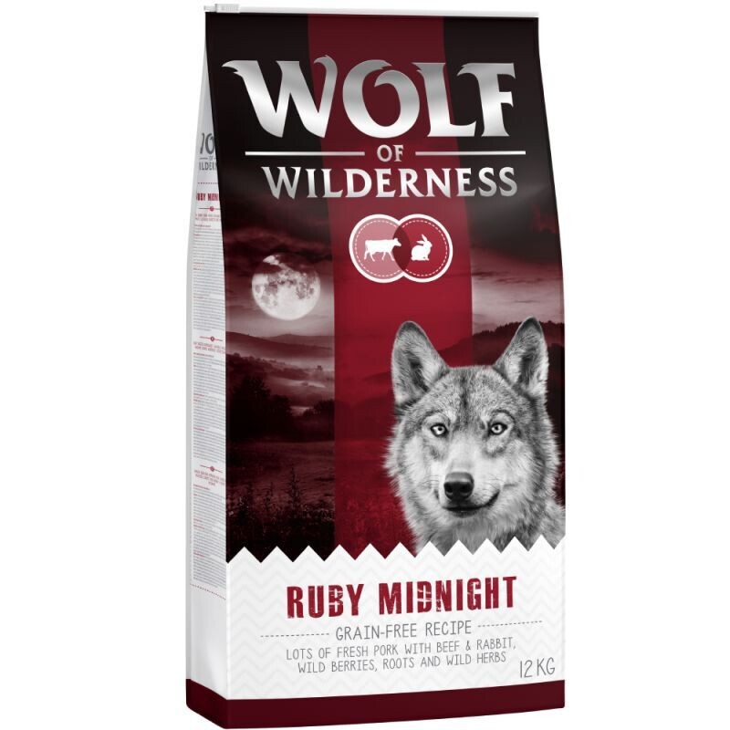 Wolf of Wilderness • Grain Free • Ruby Midnight • Lots of Fresh Porc &amp; Beef &amp; Rabbit with Wild Berries, Roots and Wild Herbs
