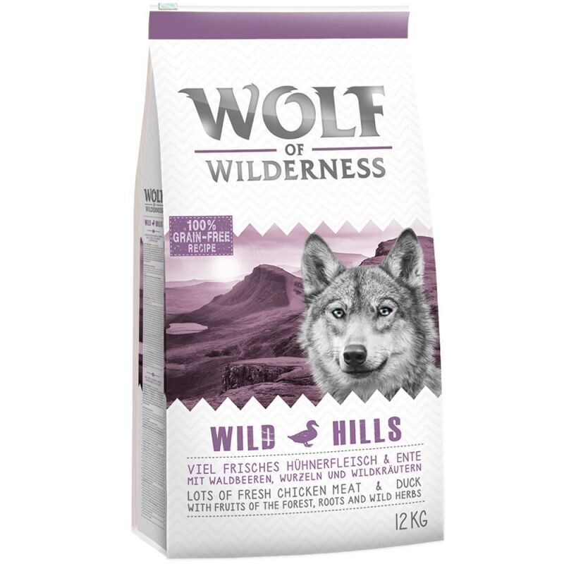 Wolf of Wilderness • Grain Free • Wild Hills • Lots of Fresh Chicken Meat &amp; Duck with Fruits of The Forest, Roots and Wild Herbs