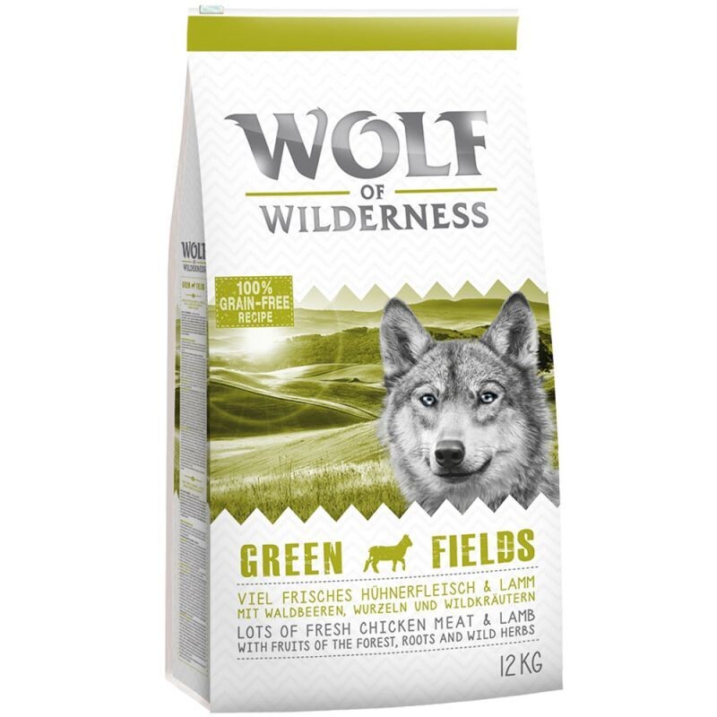 Wolf of Wilderness • Grain Free • Green Fields • Lots of Fresh Chicken Meat &amp; Lamb with Fruits of The Forest, Roots and Wild Herbs