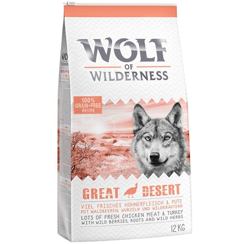 Wolf of Wilderness • Grain Free • Great Desert • Lots of Fresh Chicken Meat &amp; Turkey with Fruits of The Forest, Roots and Wild Herbs