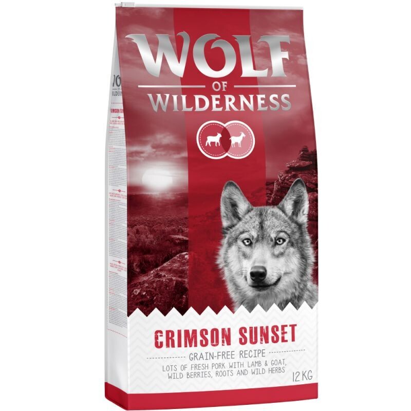 Wolf of Wilderness • Grain Free • Crimson Sunset • Lots of Fresh Porc with Lamb & Goat with Wild Berries, Roots and Wild Herbs