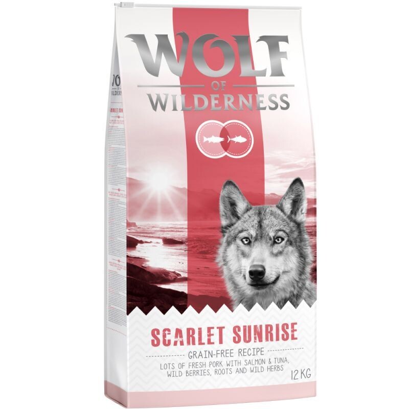 Wolf of Wilderness • Grain Free • Scarlet Sunrise • Lots of Fresh Porc with Salmon &amp; Tuna with Wild Berries, Roots and Wild Herbs