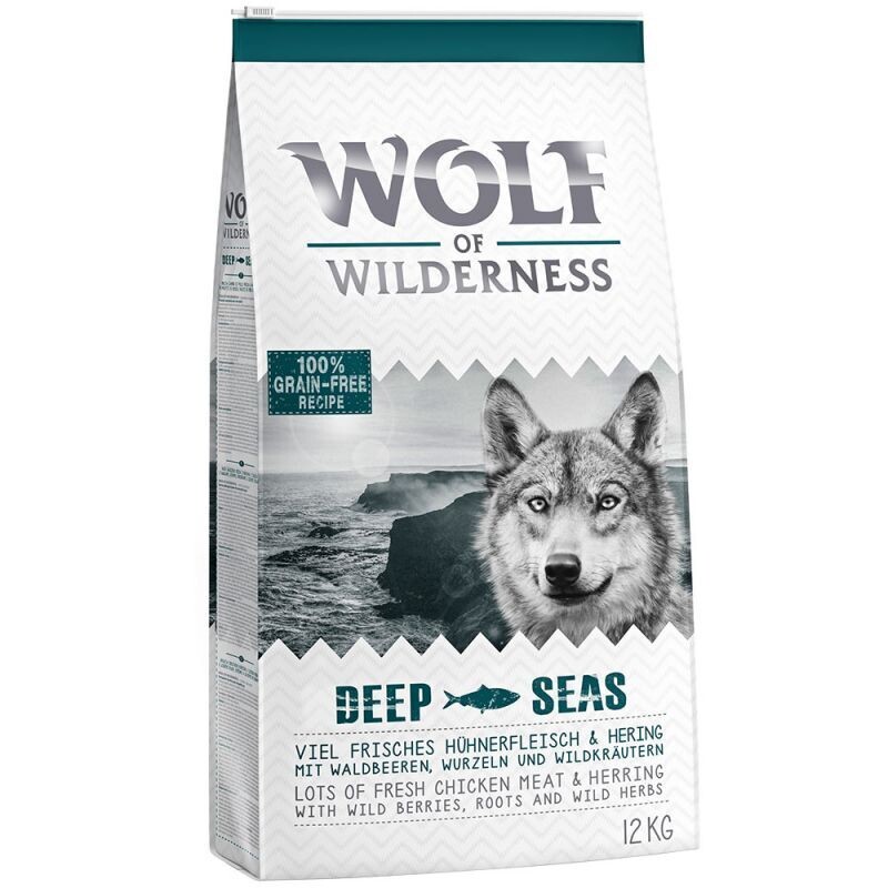 Wolf of Wilderness • Grain Free • Deep Seas • Lots of Fresh Chicken Meat & Herring with Wild Berries, Roots and Wild Herbs