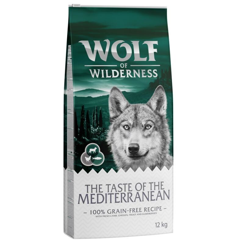 Wolf of Wilderness • The Taste Of • The Mediterranean • with Lamb, Chicken &amp; Trout