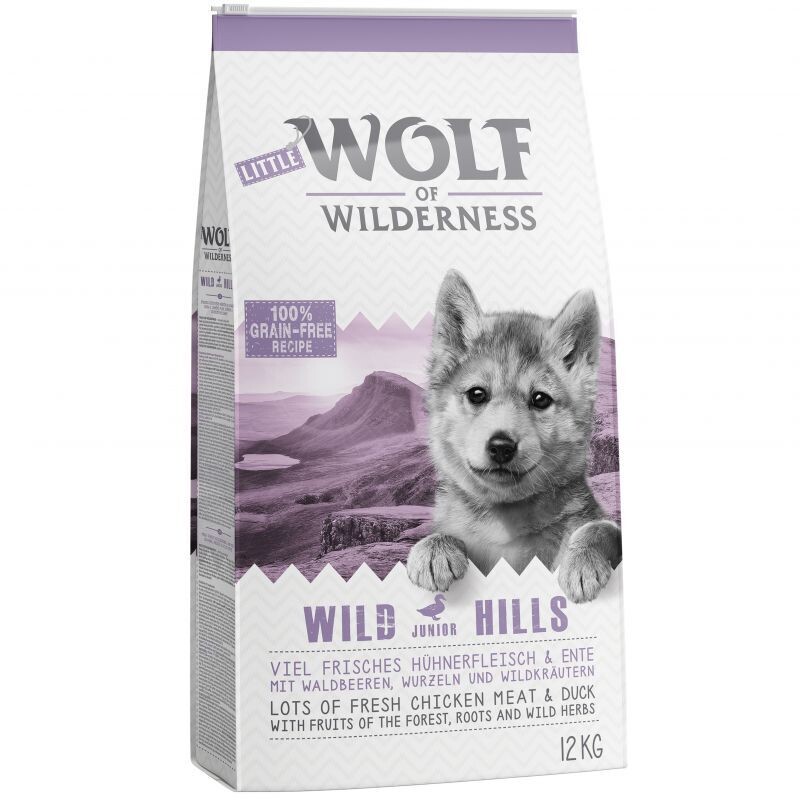 Wolf of Wilderness • Grain Free • Wild Hills • Lots of Fresh Chicken Meat &amp; Duck with Fruits of The Forest, Roots and Wild Herbs • Puppy