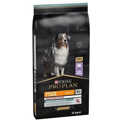 Purina • Pro Plan • Medium &amp; Large • Sensitive Digestion • Grain Free • Riche en Dinde