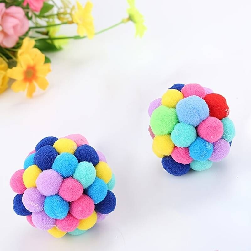 Colorful Plush Ball Cat Toy With Bell