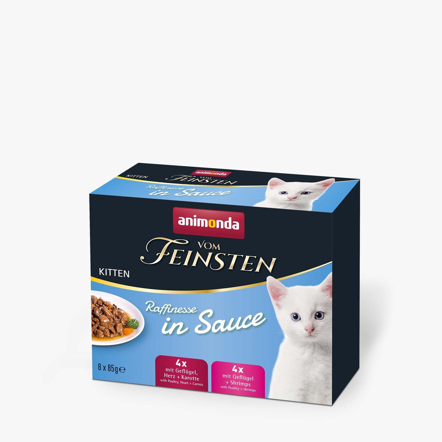 Animonda • vom Feinsten • Raffinesse in Sauce • Kitten, Garša:: Ragū izlase mērcē, Iepakojums:: paciņa 85 g., Komplekts:: miks 8 gab.