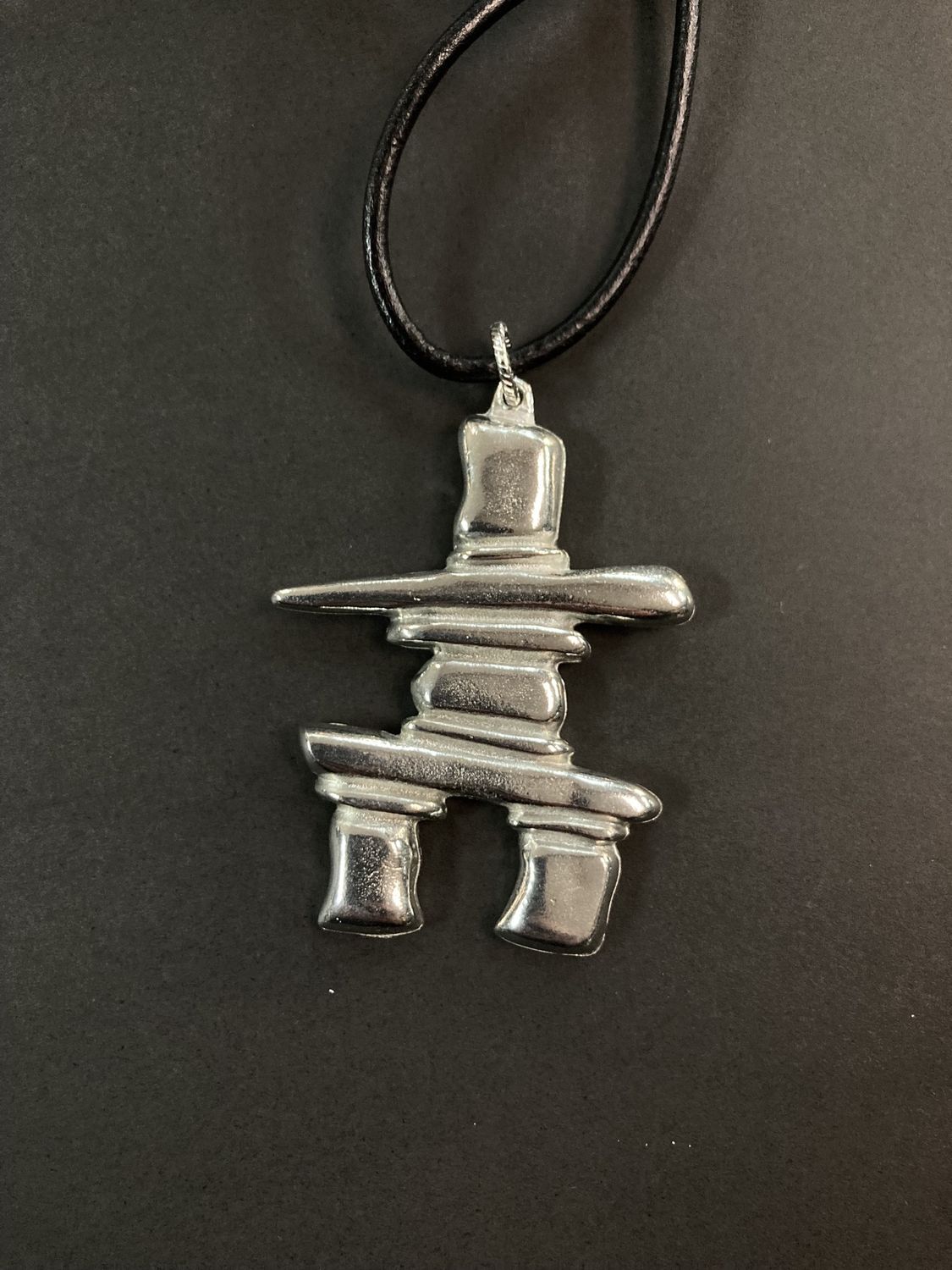Inukshuk Pendant on Black Rope chain