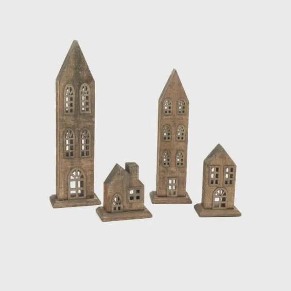 Christmas Decor Rustic Wooden Houses, Size: Small 5"